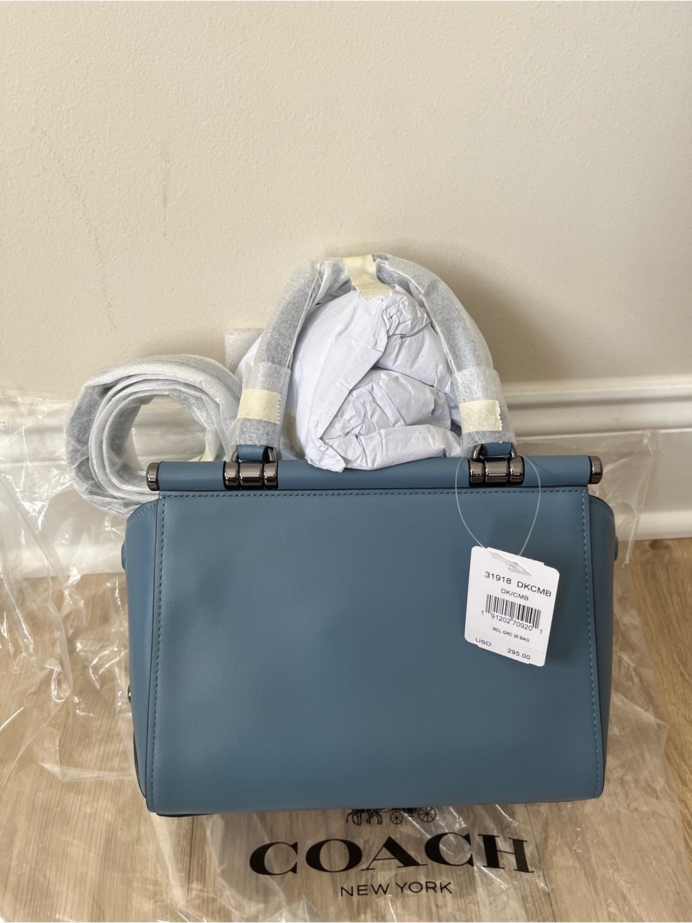 Brand New Coach Grace 20, Refined Calf Leather Chambray Dark Gunmetal Satchel - Picture 6 of 12